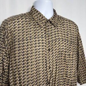 Bruno B Mens Lrg Silk Short Sleeve Button Up Shirt Olive Paisley Italian Design